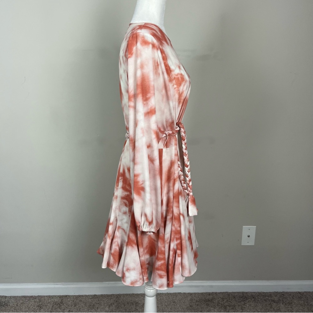 GIANNI BINI TIE DYE MINI DRESS WITH BLOSY SLEEVES ROPE BELT SIZE XS - Picture 3 of 13